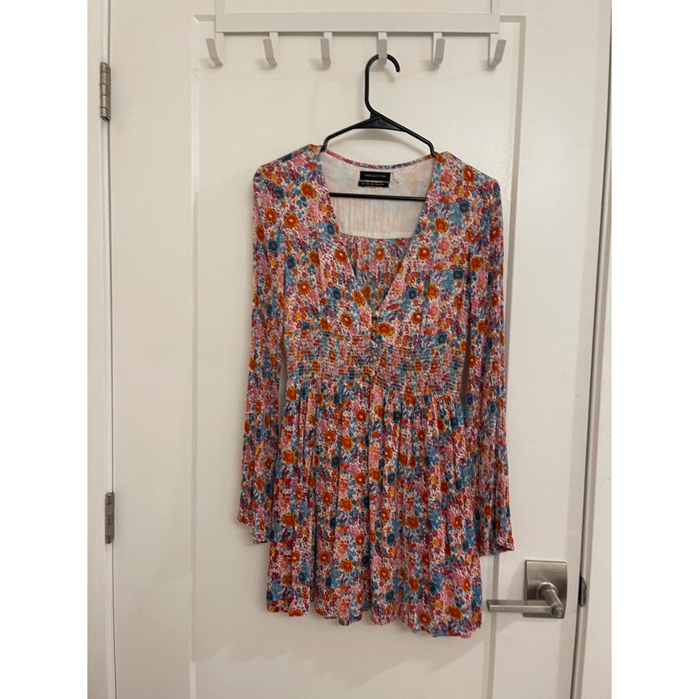 Urban Outfitters Mini Pink Dress Summer V Neck Babydoll Style Floral